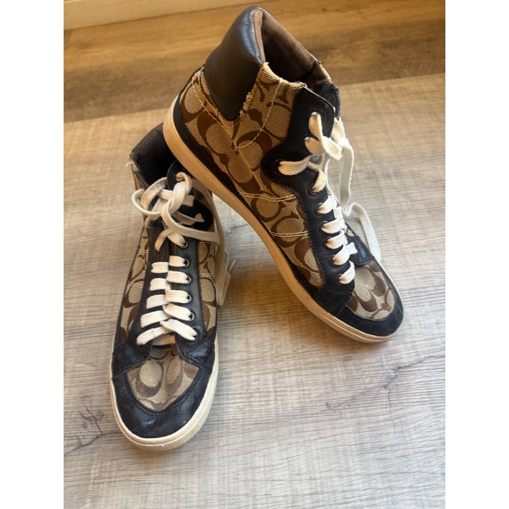 Coach Signature C High-Top Sneakers Brown Black Women's Size 8.5 Y2K